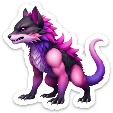 Cool Edgy Black-pink-purple-gradient badass Fionbri-Vernid-Trico-animal-creature full bodyd sticker
