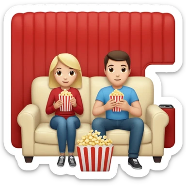 Crea un emoji dove un uomo e una donna mangiano i pop corn su un divano e guardano la tv, nella tv ci deve essere scritto netflix sticker