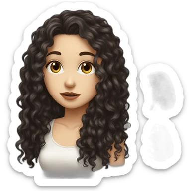 White girl with dark curly long hair kiss sticker