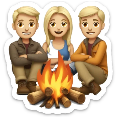 campfire with 3 white people around it sticker
