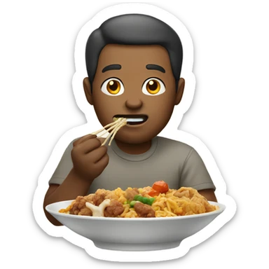 man eating chinese food sticker