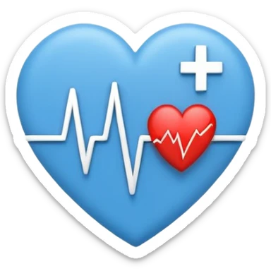 Minimal medical AI logo emoji, heart or shield shape, broken ECG line stylized as letters AI, flat vector style, clean modern healthcare design, blue and white, trustworthy, simple sticker