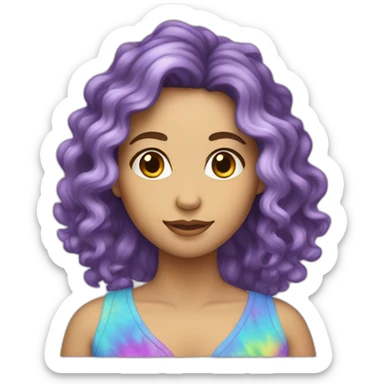 long curly hair white woman wearing tiedye sticker