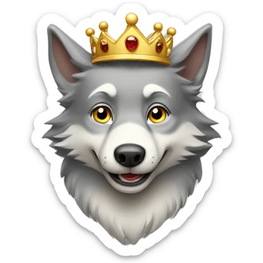 Young Happy male wolf with a crown  sticker