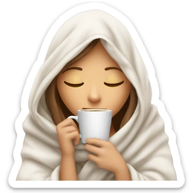 girl white inside a blanket sipping coffee eyes closed sticker