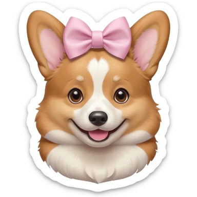 corgi with a pastel pink bow, smiling sticker