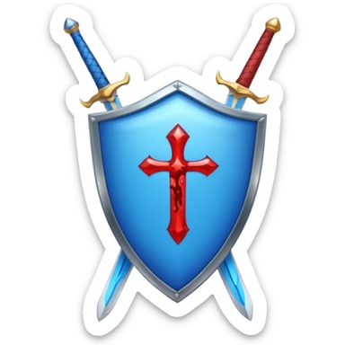 Make the blue even brighter on the shiny oval shield, keep the vertical sword and blood effect, in apple emoji style. sticker