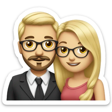 blonde girl with glasses and guy with beard and moustache hugging and kissing sticker