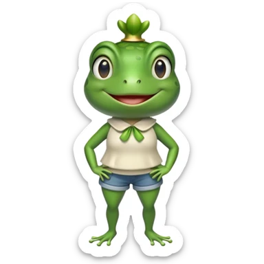 smiling female frog character in casual clothes upright pose sticker