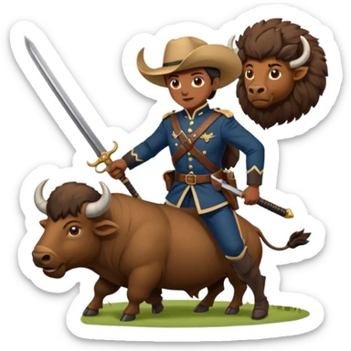 colonial soldier slaying a buffalo with a sword sticker