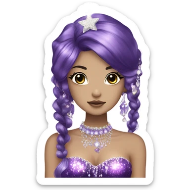 mermaid hime gyaru girl, dark purple hair, jewerly sticker