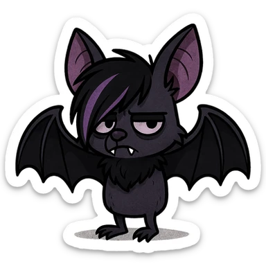 emo-style bat, black and purple, moody sticker