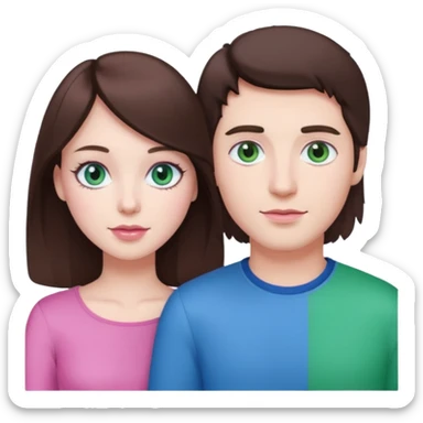 pink polaroid photo of a couple thats white with brunette hair blue and green eyes sticker