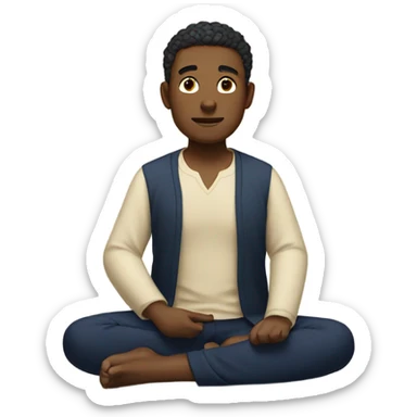 man meditating sitting down with cream shirt and navy blue pants sticker
