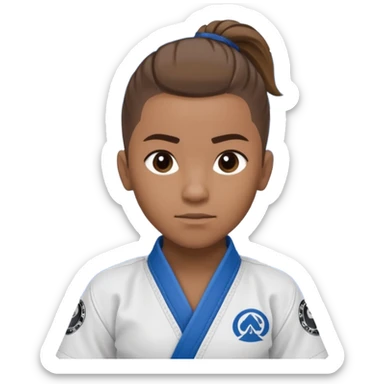 black jiu jitsu instructor with ponytail and a low taper fade sides haircut, and a small fade on the sides with a blue belt and roger Gracie academy logo on the gi sticker