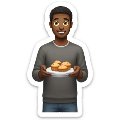 Guy holding plate of muffins  sticker