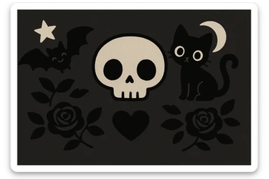 Remove any text from the goth banner, keep it cute, expressive, minimal, in the style of imagen-4-fast-KaUtLiSA10F. Maintain the goth banner's cute and minimal expressive style without text. sticker
