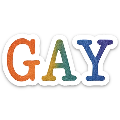 the word GAY in a vintage typewriter font with rainbow ink sticker