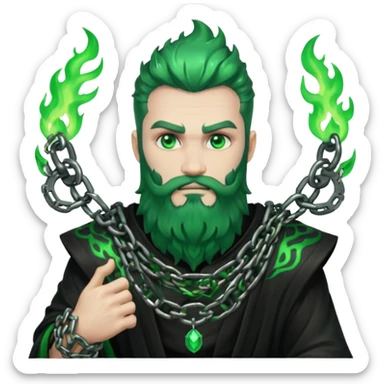 hades greek god with green flames and beard with chains on his arms and neck. Dynamic pose sticker