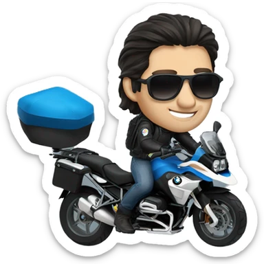 bmw gs 1250 male rider sunglases on bike dark hair blue eyes sticker