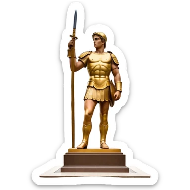 Cinematic Realistic Roman Soldier Statue at Botero Square Landmark Emoji, depicted as a striking, larger-than-life sculpture rendered with rich detail and dynamic, urban lighting. sticker