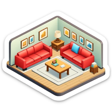 Isometric furniture factory with sofa sign sticker