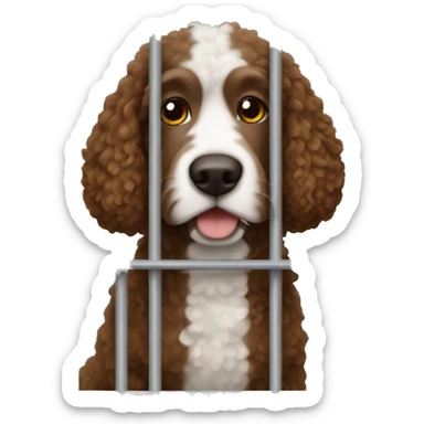 Brown Spanish water dog in jail sticker