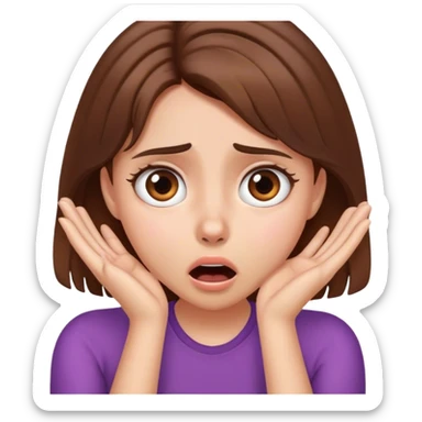 Shocked girl face and hands on face , brown hace sticker