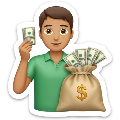 A bag of money on the pal of a hand sticker