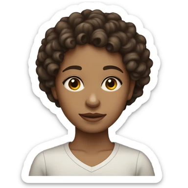 dark brown curly hair lightskin girl with brown eyes side eyeing sticker