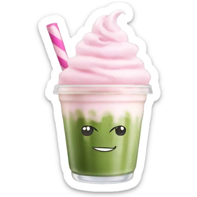 iced matcha latte with pink whipped cream  sticker
