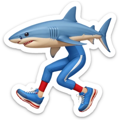 A blue shark with blue human legs and red sneakers sticker