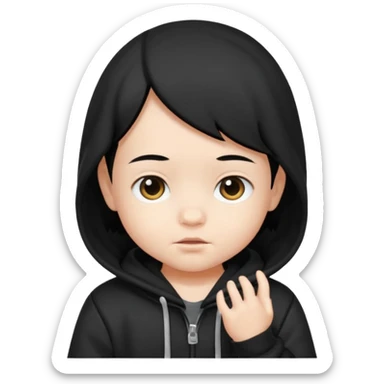 baby with black hair and black hoodie sticker