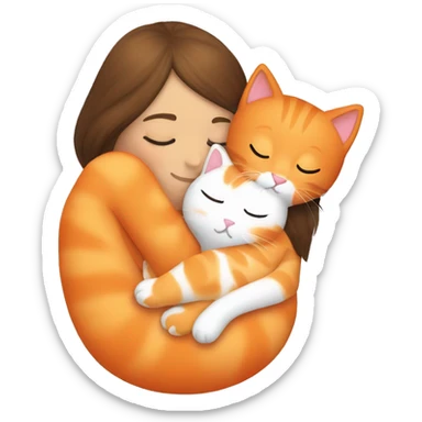 Orange kitty sleeping on  brown brunette white girl's lap sticker
