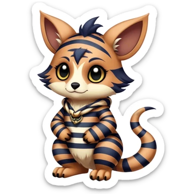 cute Kawaii edgy shy fantasy animal fursona Fionbri Vernid creature by griffsnuff & LiLaiRa & Falvie with with cool stripes patterns full body sticker