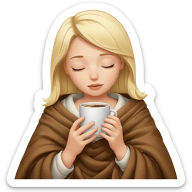 Blonde girl inside a blanket sipping coffee eyes closed sticker