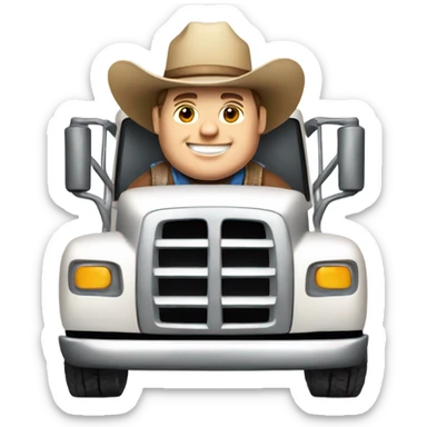 Chubby white guy driving truck with cowboy hat sticker
