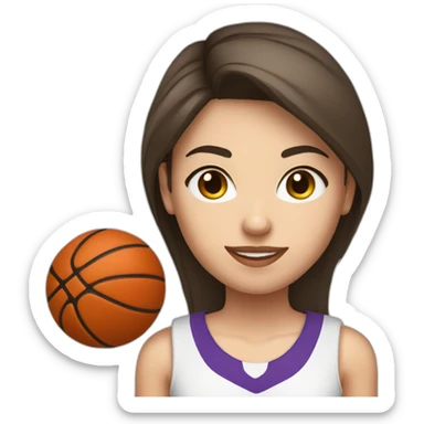 White skin brunette female playing football with basket ball sticker