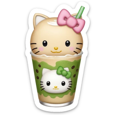 Hello kitty with iced matcha latte sticker