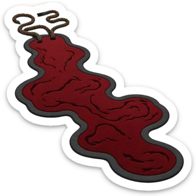 Minimalist emoji-style sticker of a carpet turning into a dark river, murky texture, grayscale and dried blood tones, side ropes in shadow
 sticker