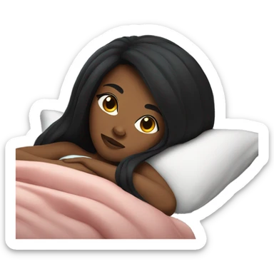 Black girl with long straight black hair in bed sticker