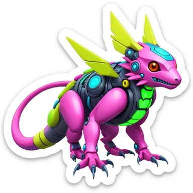  exotic futuristic lush warm-colored modern colorful neon-colored cyber-Fakémon-Digimon-Trico-creature sticker