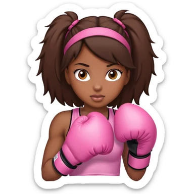 Brunette black girl wearing pink boxing gloves sticker