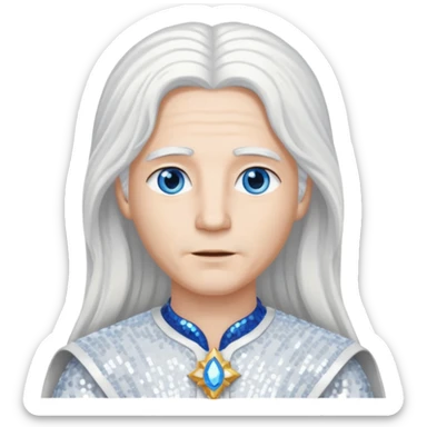 God from The Bible with long white hair, white sequin outfit sticker