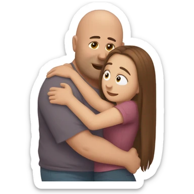 Long brown hair girl hugging bald chubby guy sticker