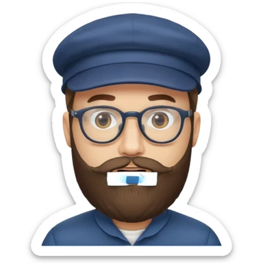 male full beard glasses and cap sticker