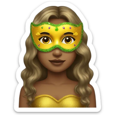 girl wearing a mardi gras mask yellow skin long hair sticker