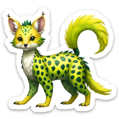 Feral Rare Fantasy vibrant tropical Vernid-Trico-jungle-animal-species-hybrid by LiLaiRa, random markings, tufted tail, tufted ears, full body sticker