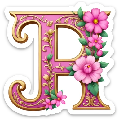 Pink, romantic, flowery, the letter “f” sticker