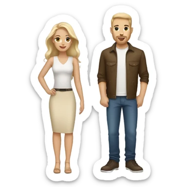 Blonde woman & brunette man with beige pitbull sticker